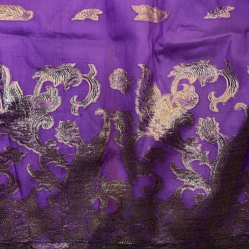 Vintage 60s Purple Lace Maxi Dress Gold Metallic Formal Home Sewn Small