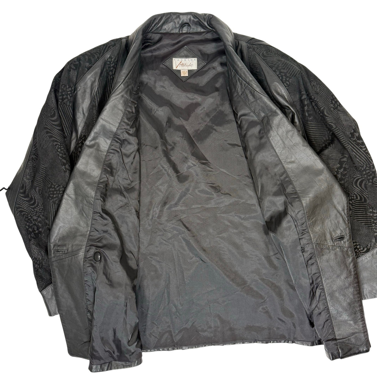 Vintage 90s Women's Large Oversized Black Leather Jacket Fashion Attitude