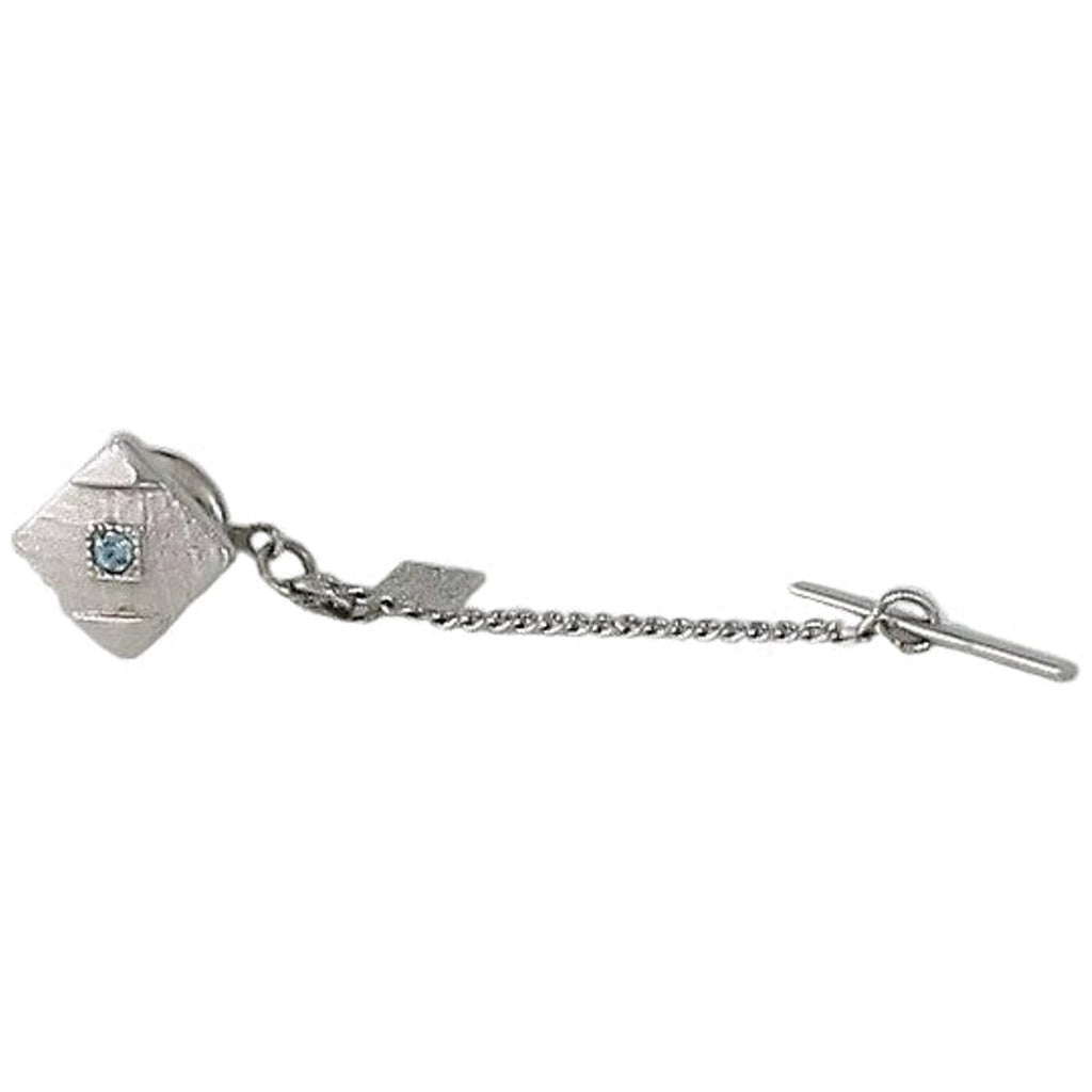 Vintage 70s Sarah Coventry Silver Tone Aqua Tie Tack Men's Jewelry