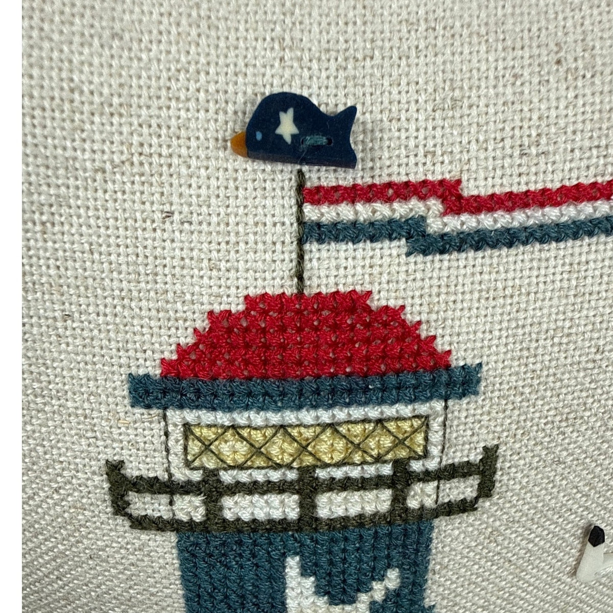 Vintage Patriotic Lighthouse Sailboat Stitched Throw Pillow 10.75”