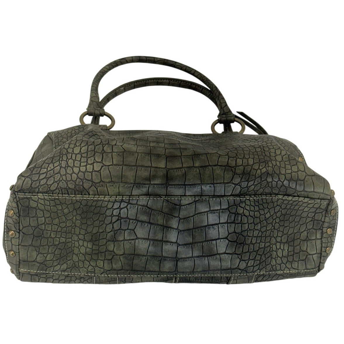 ANA Green Croc Embossed Faux Leather Satchel Purse Buckle Pocket Handbag