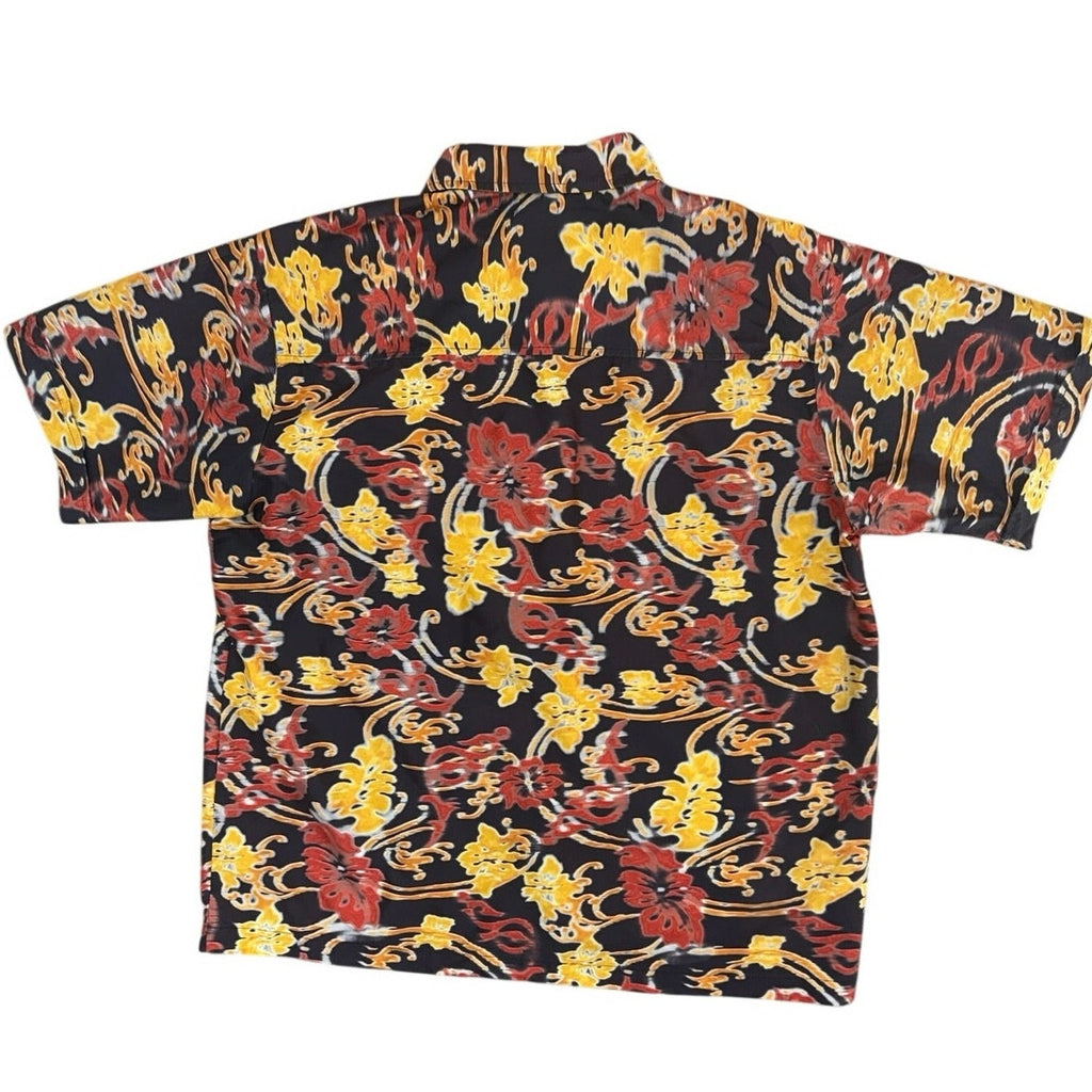 Vintage 80s Men's XLFlip Box Abstract Floral Button Down Shirt Black Polyester