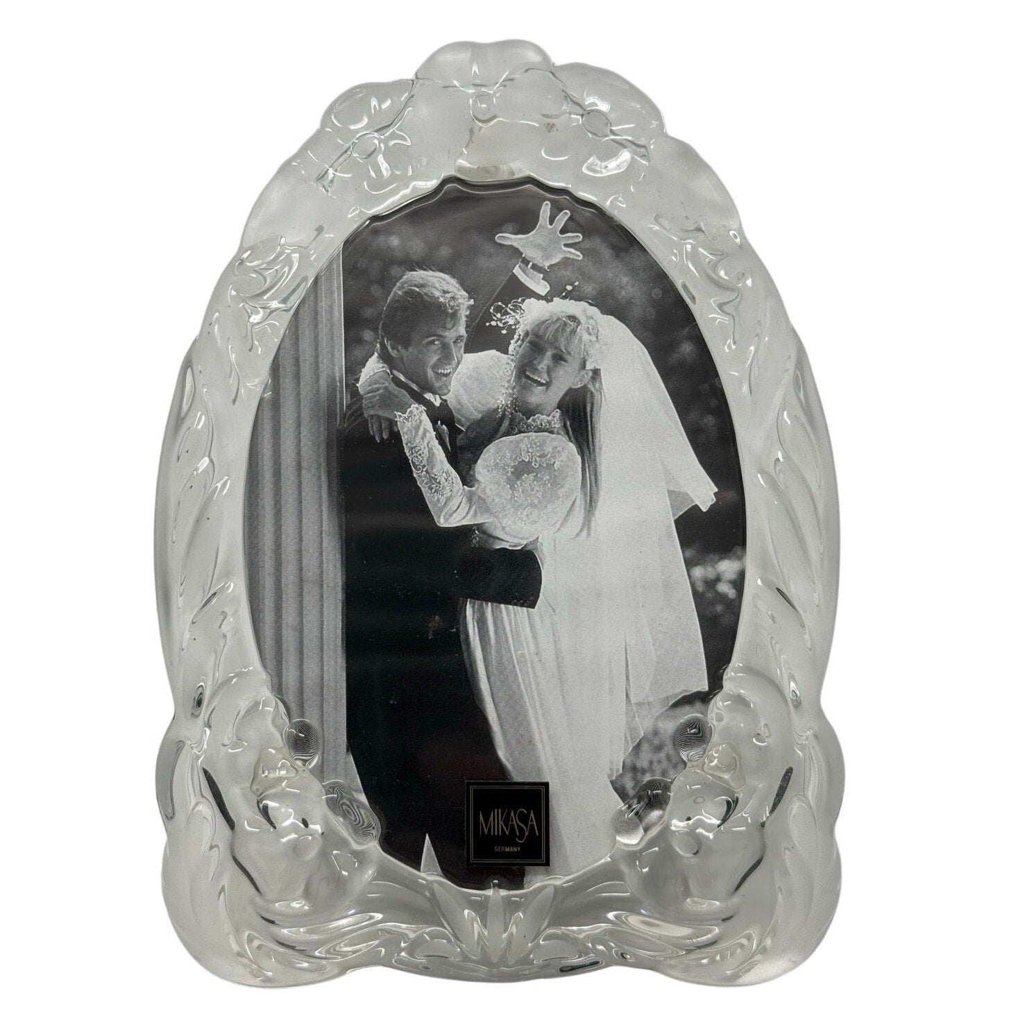 Vintage 90s Mikasa Glass Picture Frame 5x7 Oval Floral Stand 8x6