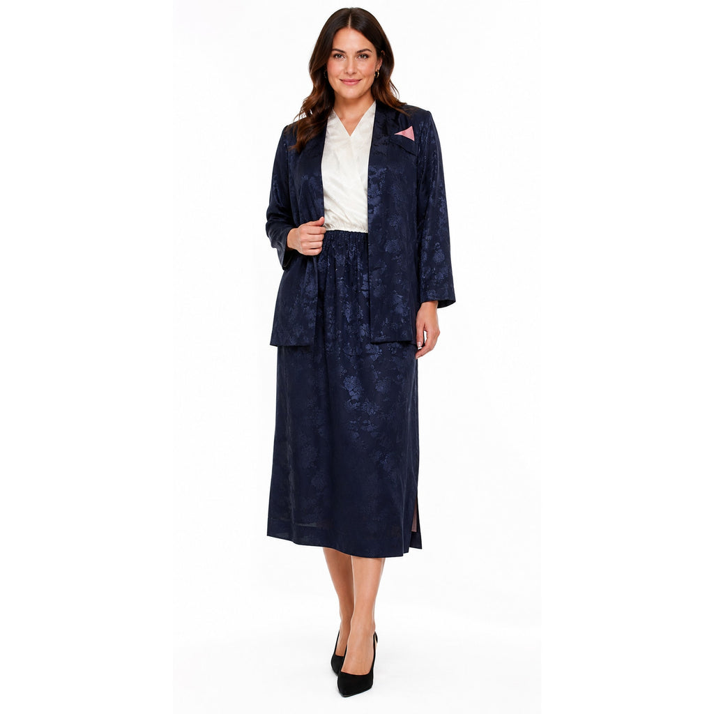 Vintage 70s Women's 12 Leslie Fay Petites Navy White Dress Jacket Set USA