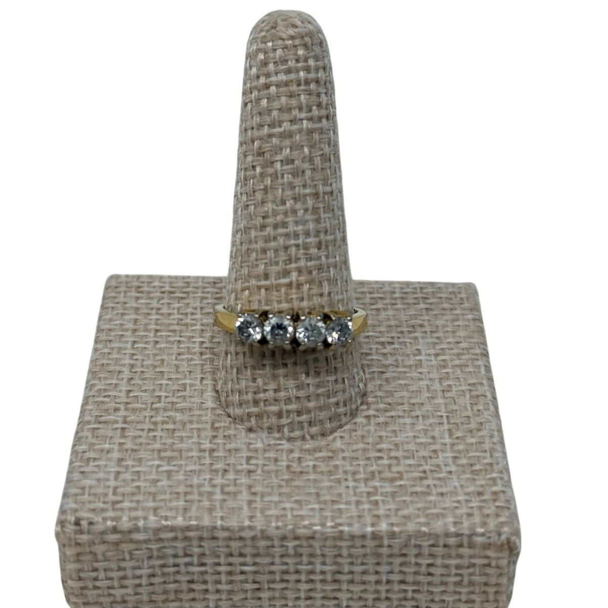 Vintage 90s Korea Gold Tone Rhinestone Ring Size 6 Four Stone Band