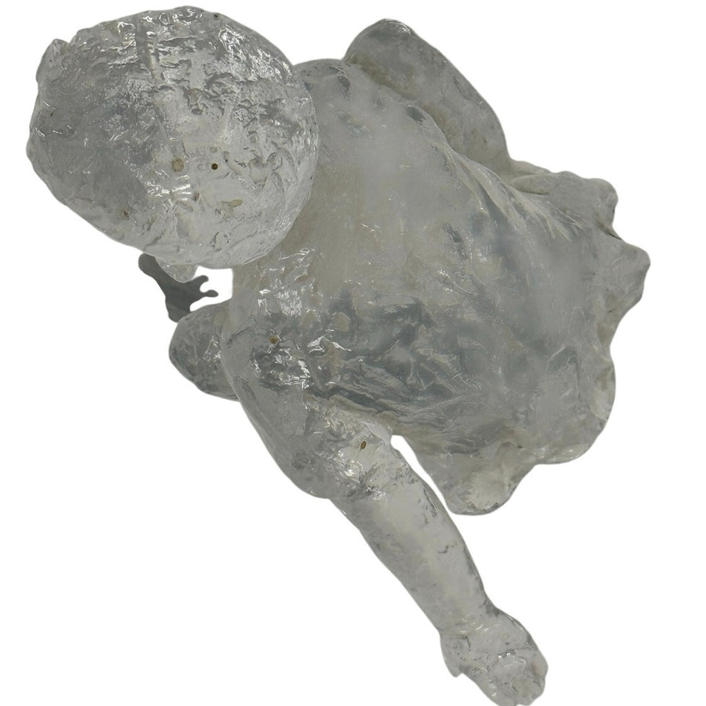 Vintage 90s Crystal Glass Crouching Boy Figurine Clear Art Statue 7"