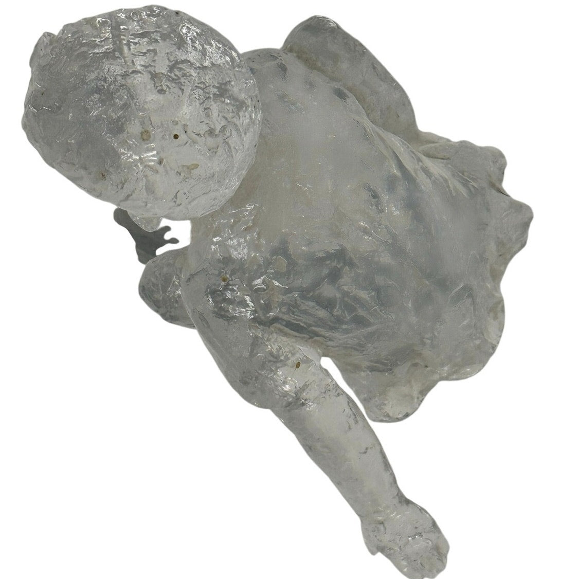 Vintage 90s Crystal Glass Crouching Boy Figurine Clear Art Statue 7"