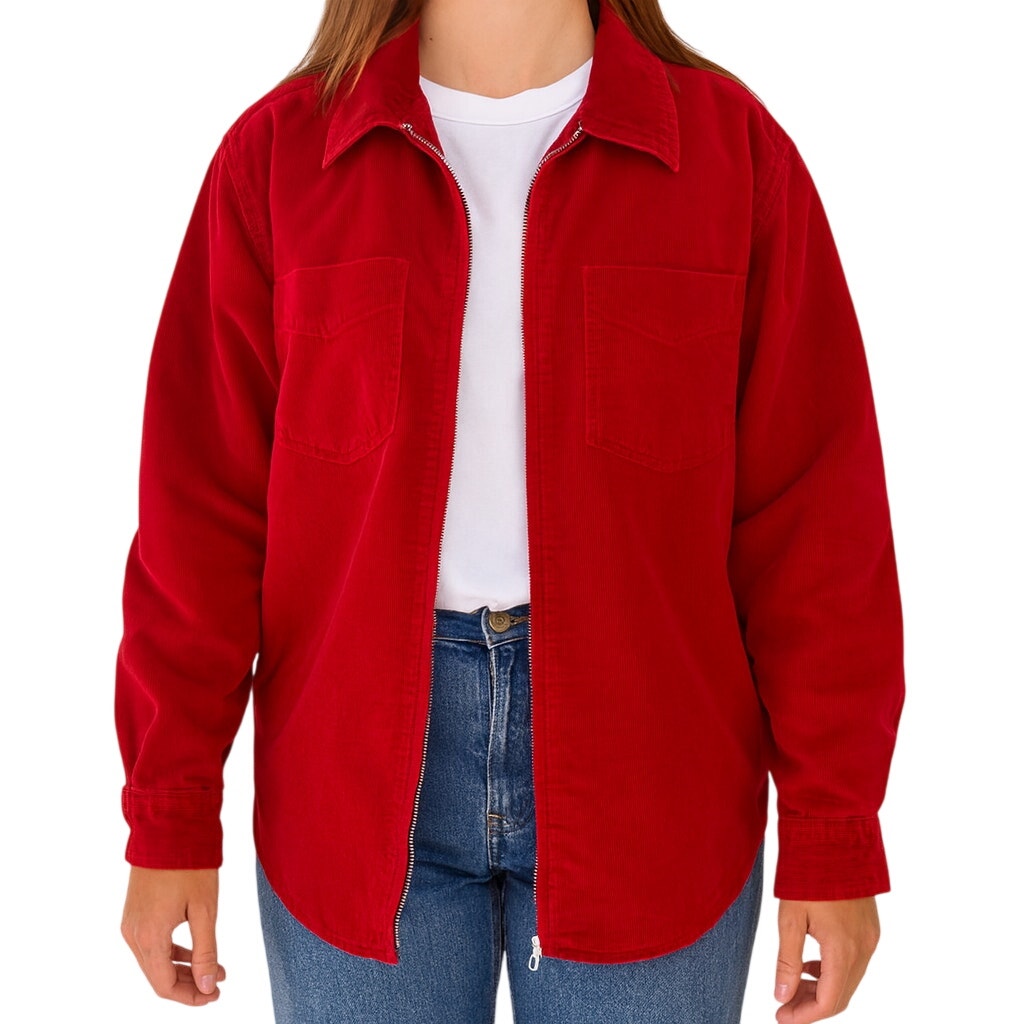 Vintage 90s Women's Small Red Shacket Zip Jacket SOHO Compagnie