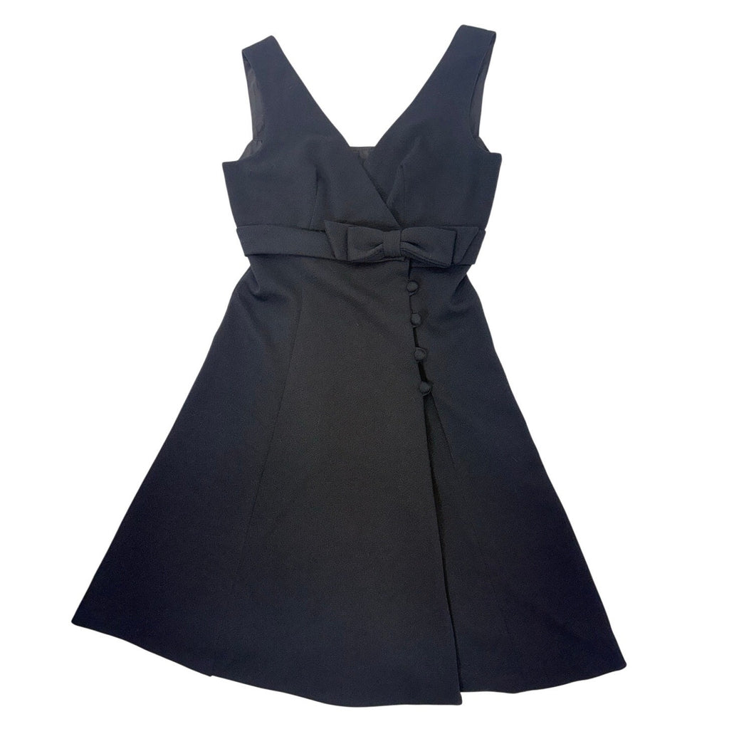 Vintage 60s Black Mod Wrap Dress Empire Waist Bow Sleeveless Women's Small