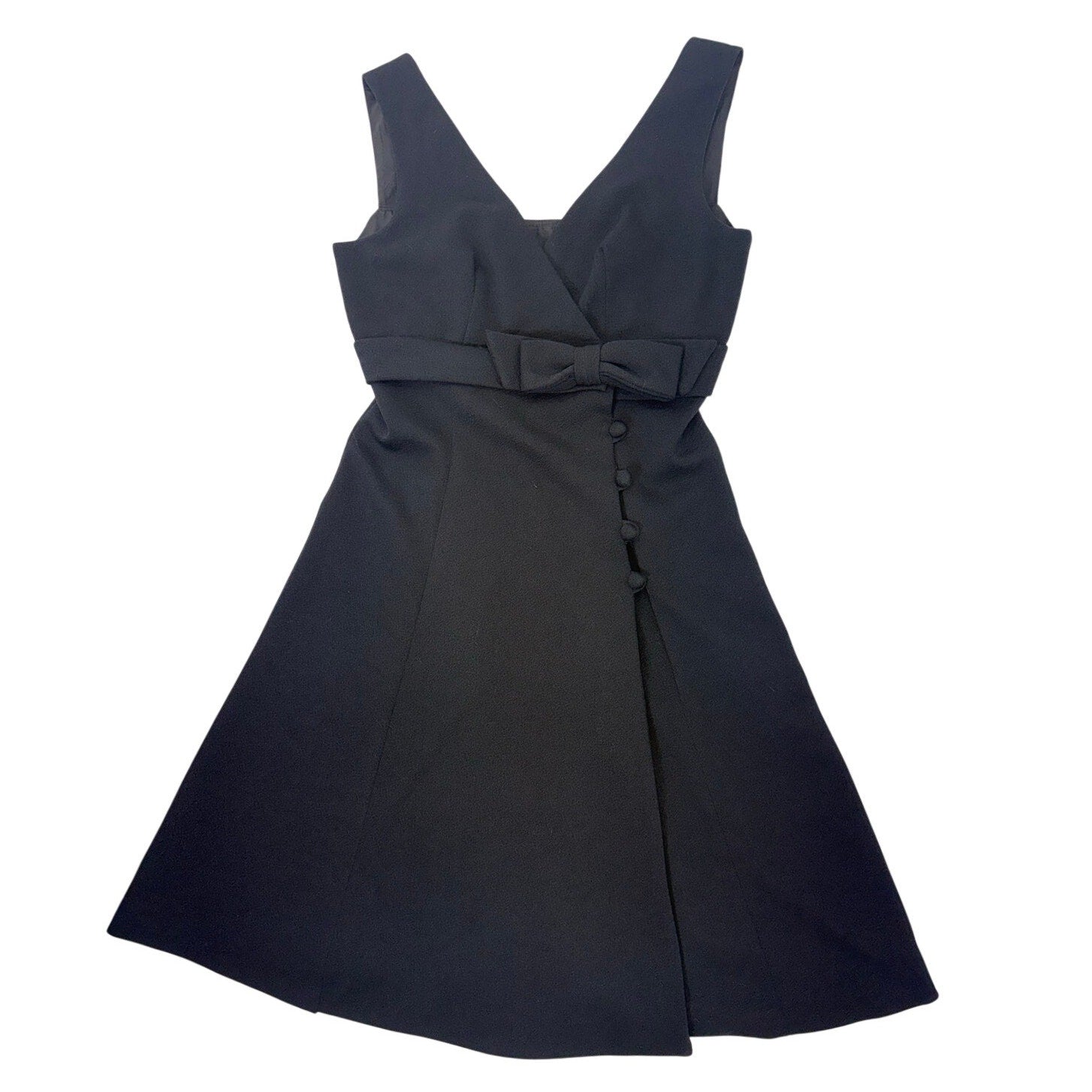 Vintage 60s Black Mod Wrap Dress Empire Waist Bow Sleeveless Women's Small