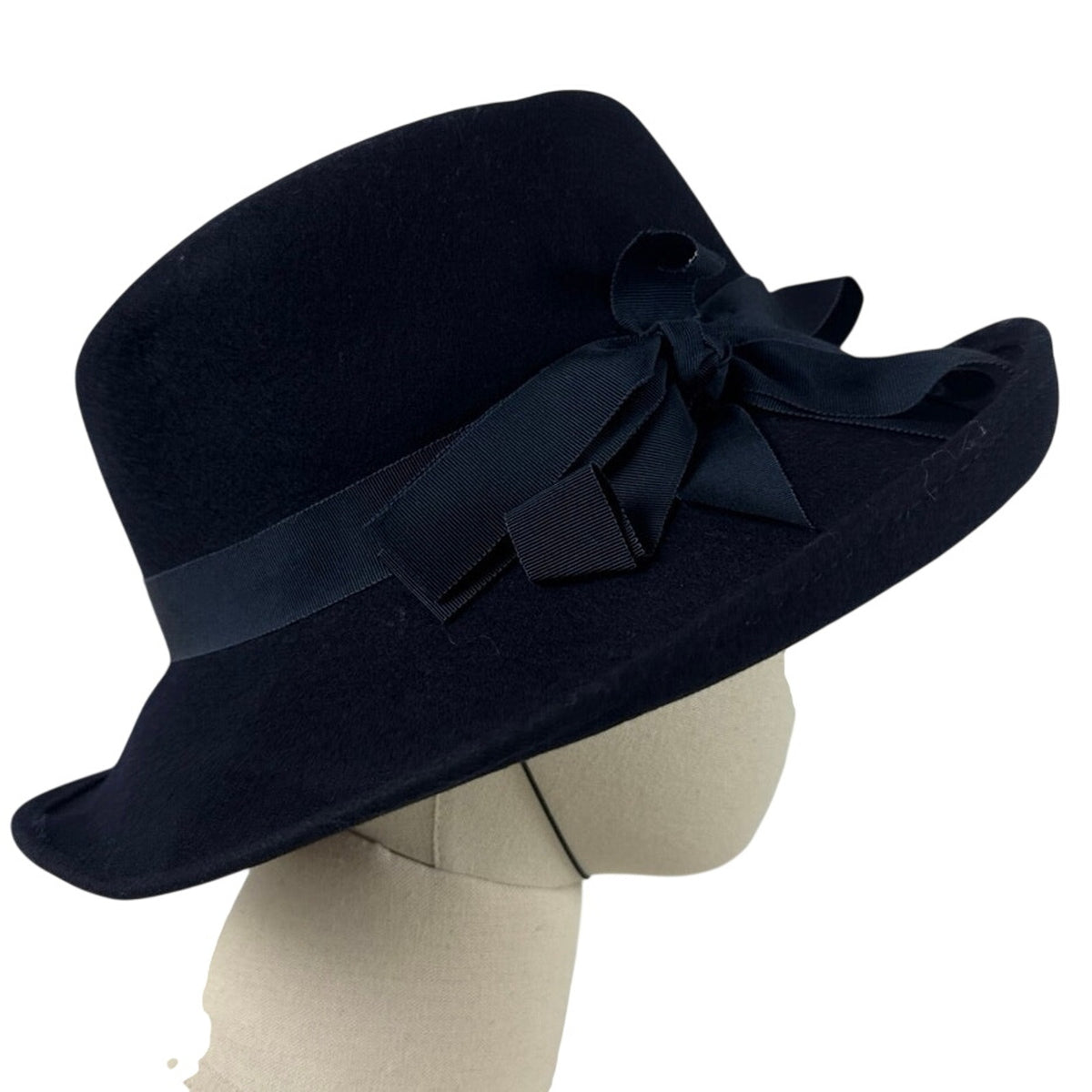 Vintage 80s Atmosphere Collection Navy Blue Felt Wide Brim Hat