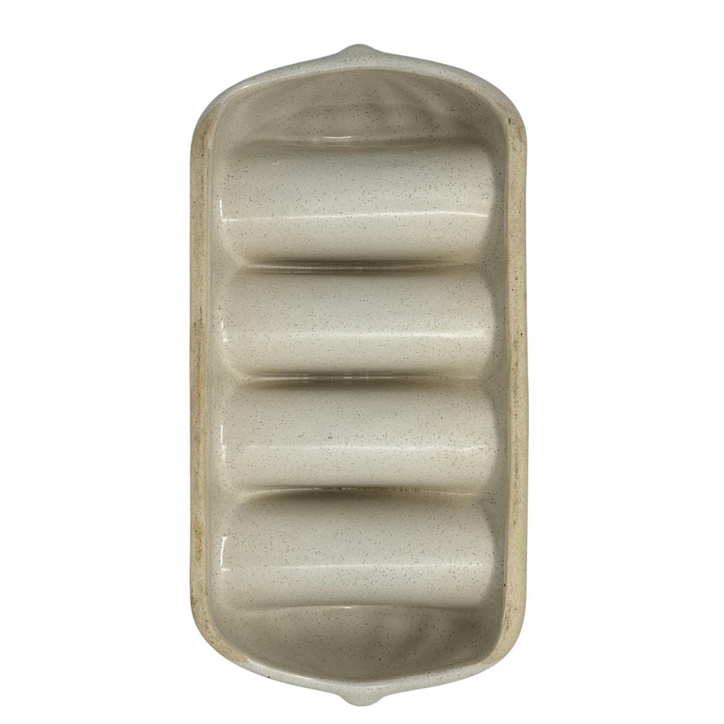 Vintage 70s Ceramic Taco Holder 4 Slot Beige Stoneware Serving Tray