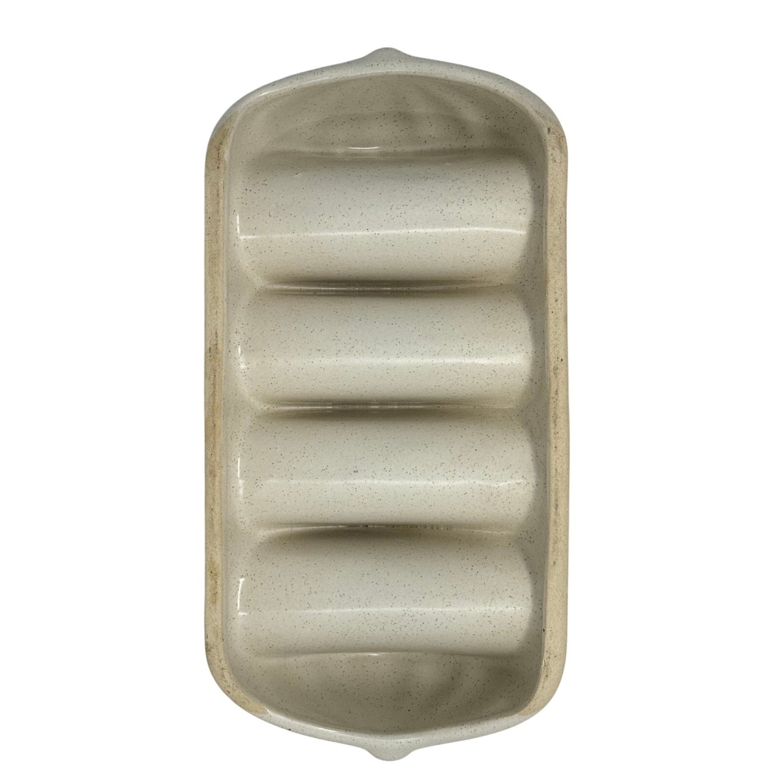 Vintage 70s Ceramic Taco Holder 4 Slot Beige Stoneware Serving Tray