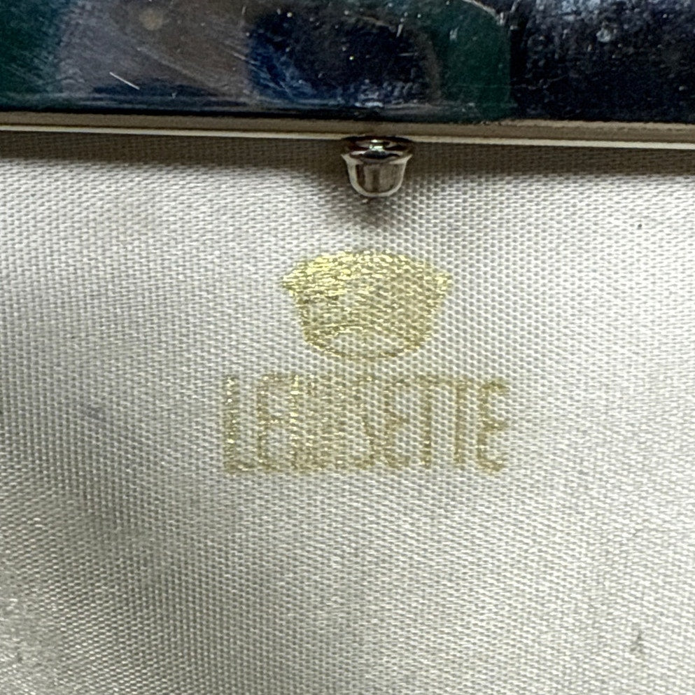 Vintage 70s Lewisette Silver Metallic Clutch Rhinestone Floral Latch
