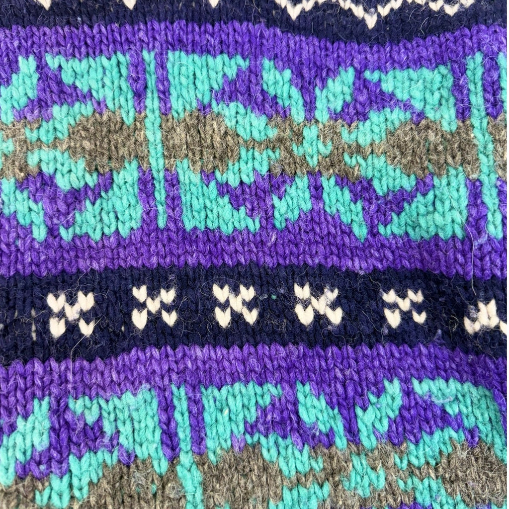 Vintage 80s Artesanias Conejo Ecuador Wool Sweater Purple Blue Women's M