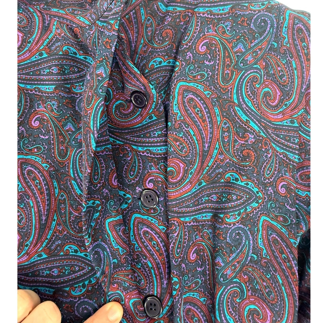 Vintage Liz Claiborne Silk Paisley Dress Purple Pleated A-Line 80s 90s