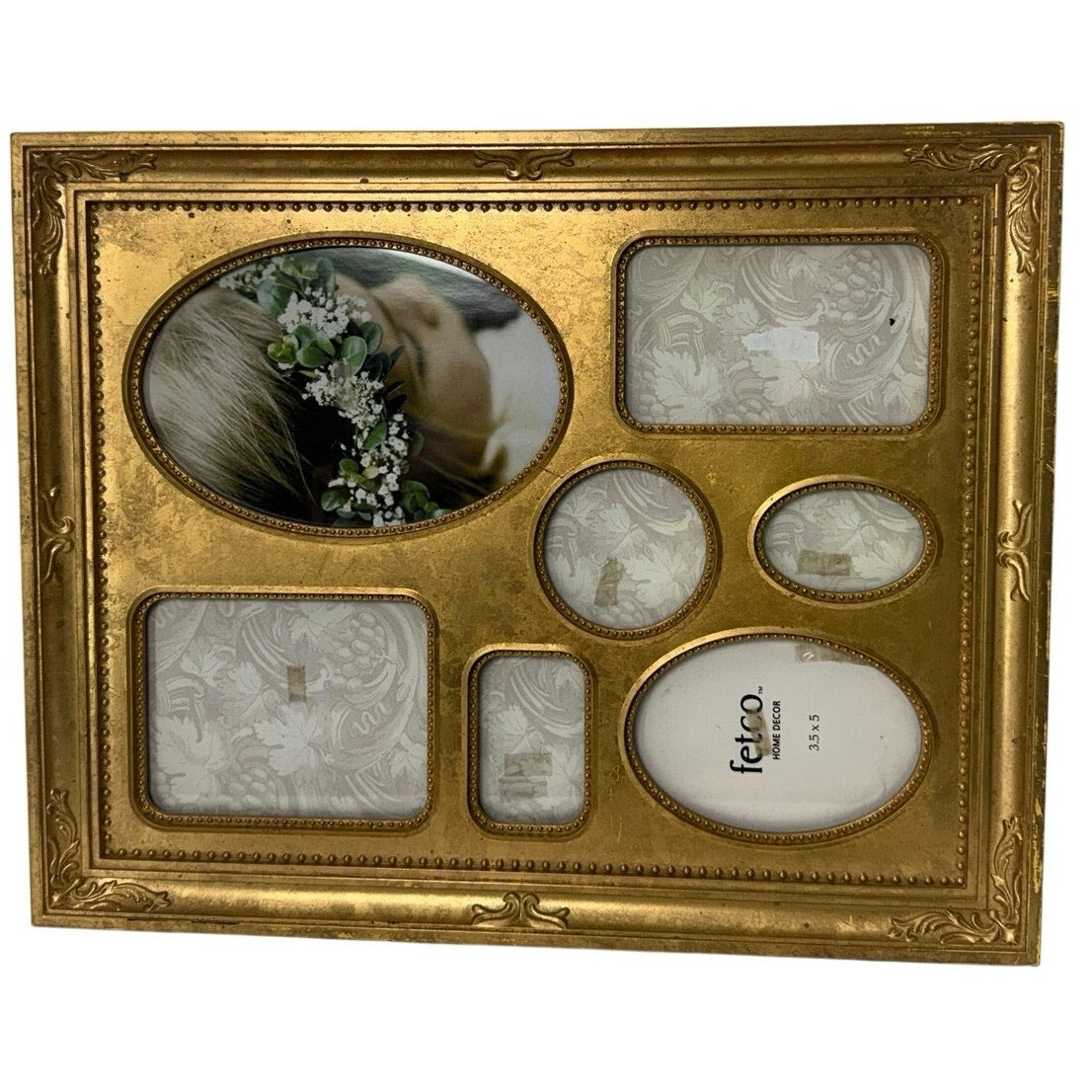 Vintage 90s Gold Multi Opening Collage Picture Frame 7 Photo Ornate 15x12