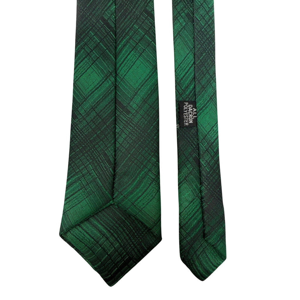 Vintage 1960s Green Geometric Polyester Skinny Necktie French Tip 2.5"