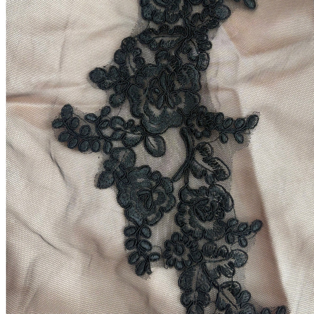 Vintage 90s Black Lace Mermaid Evening Gown Nude Illusion Formal Dress XS Petite