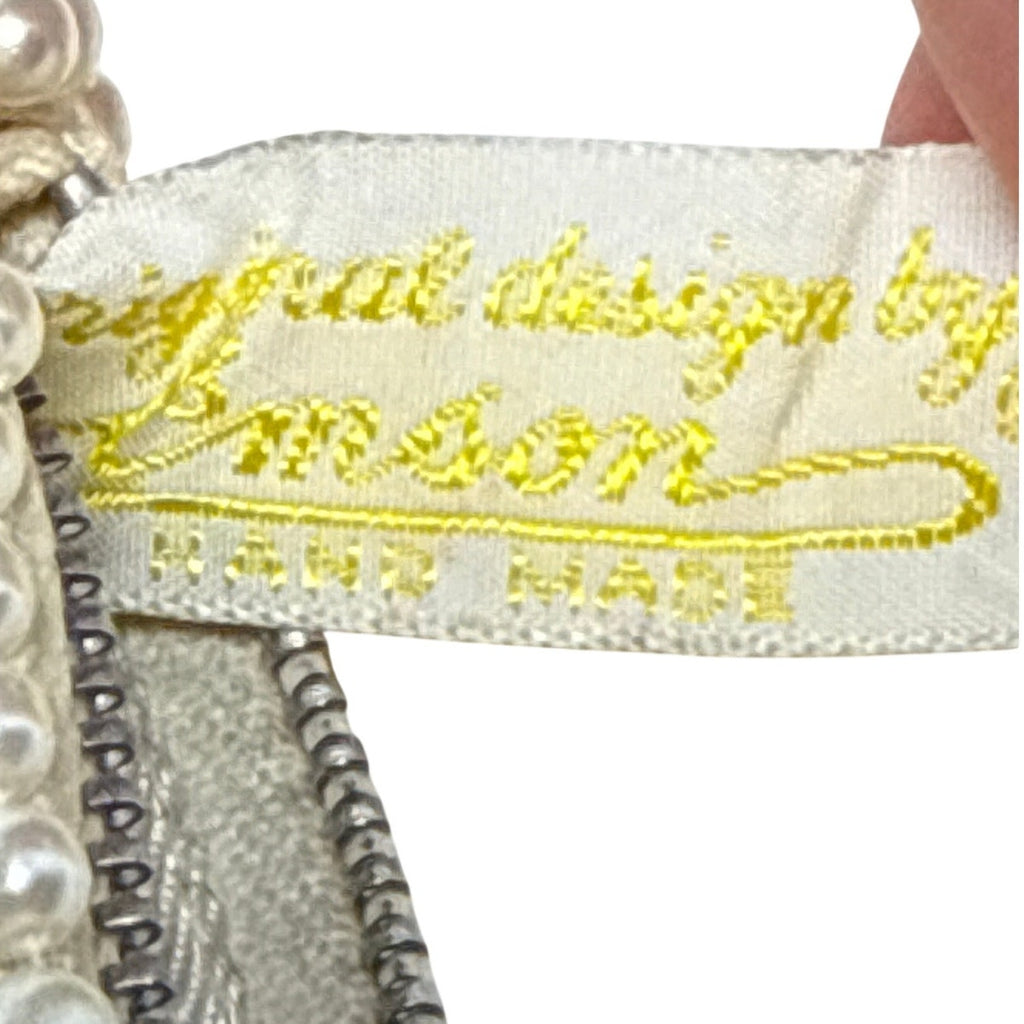 Vintage 70s Emson Beaded Clutch Purse Cream Silver Lined Zip Closure