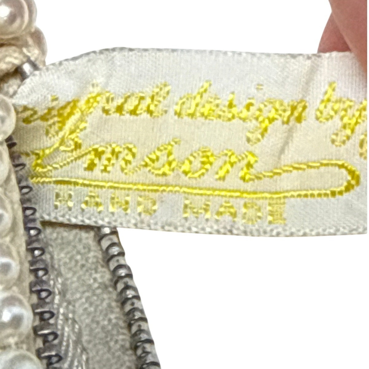 Vintage 70s Emson Beaded Clutch Purse Cream Silver Lined Zip Closure
