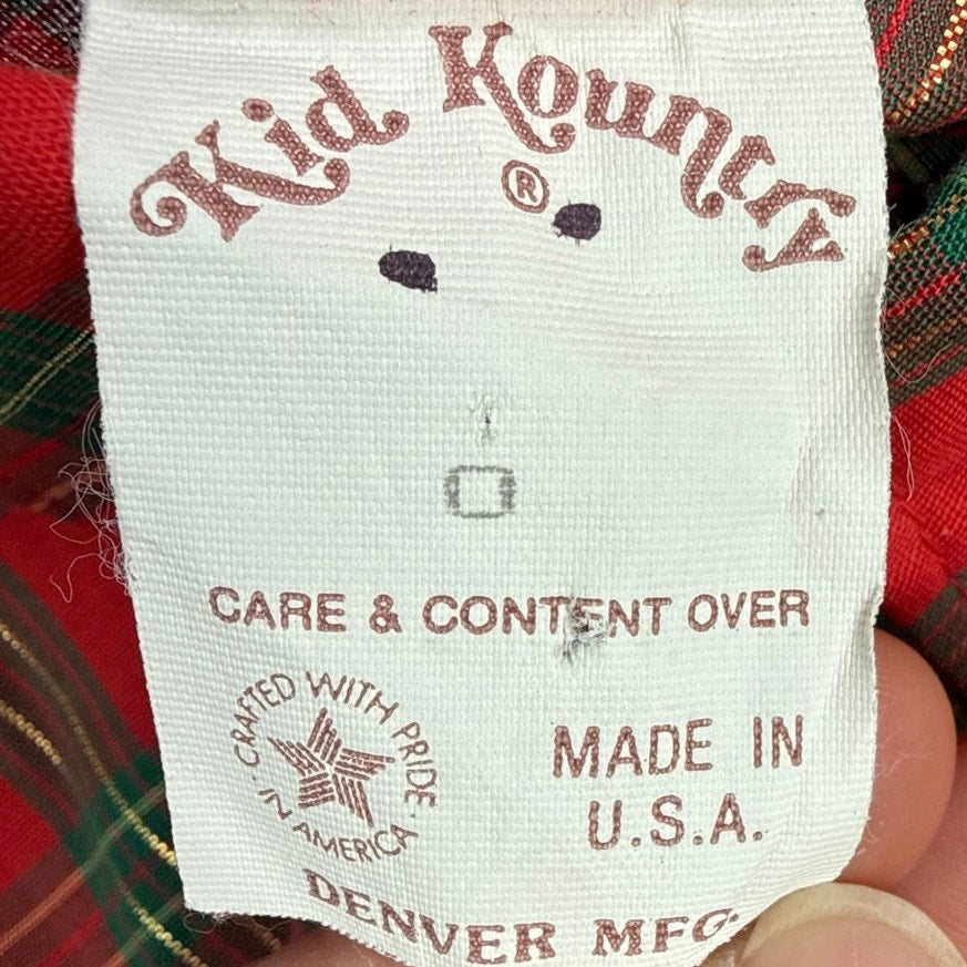 Vintage 1980s Kid Kountry Boys Red Plaid Western Snap Shirt Made USA