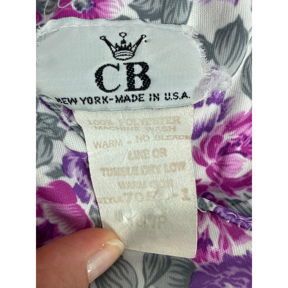 70s CB Purple Floral Tricot Dress Jacket Set Belted Size Women's Large