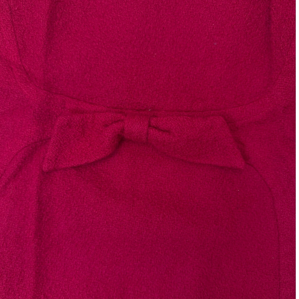 Vintage 60s Berkshire Wine Red Boucle Knit A-Line Dress Bow Accent Womens Medium