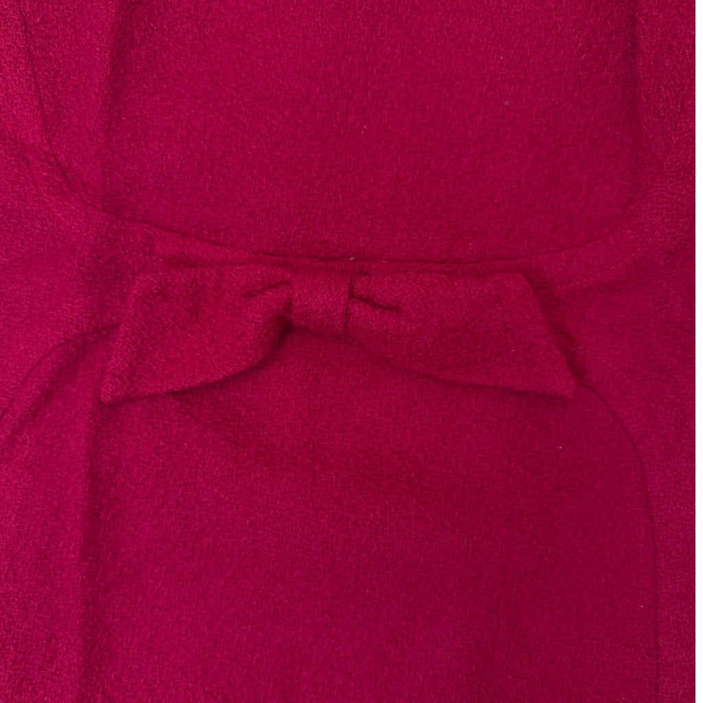 Vintage 60s Berkshire Wine Red Boucle Knit A-Line Dress Bow Accent Womens Medium