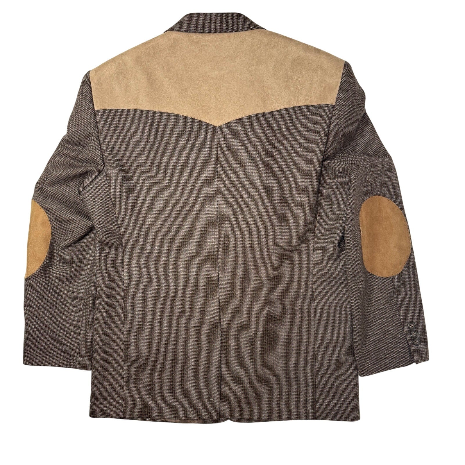 Vintage 90s Tweed Wool Blazer Men's 44R Mesquite Brown Suede Yoke Elbow Patches
