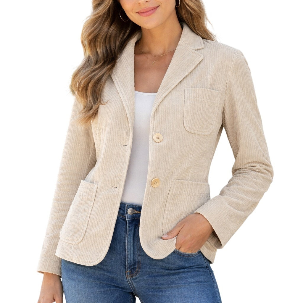 Vintage 2000s Women's 6 Cream Corduroy Blazer Jacket Lined 2 Button