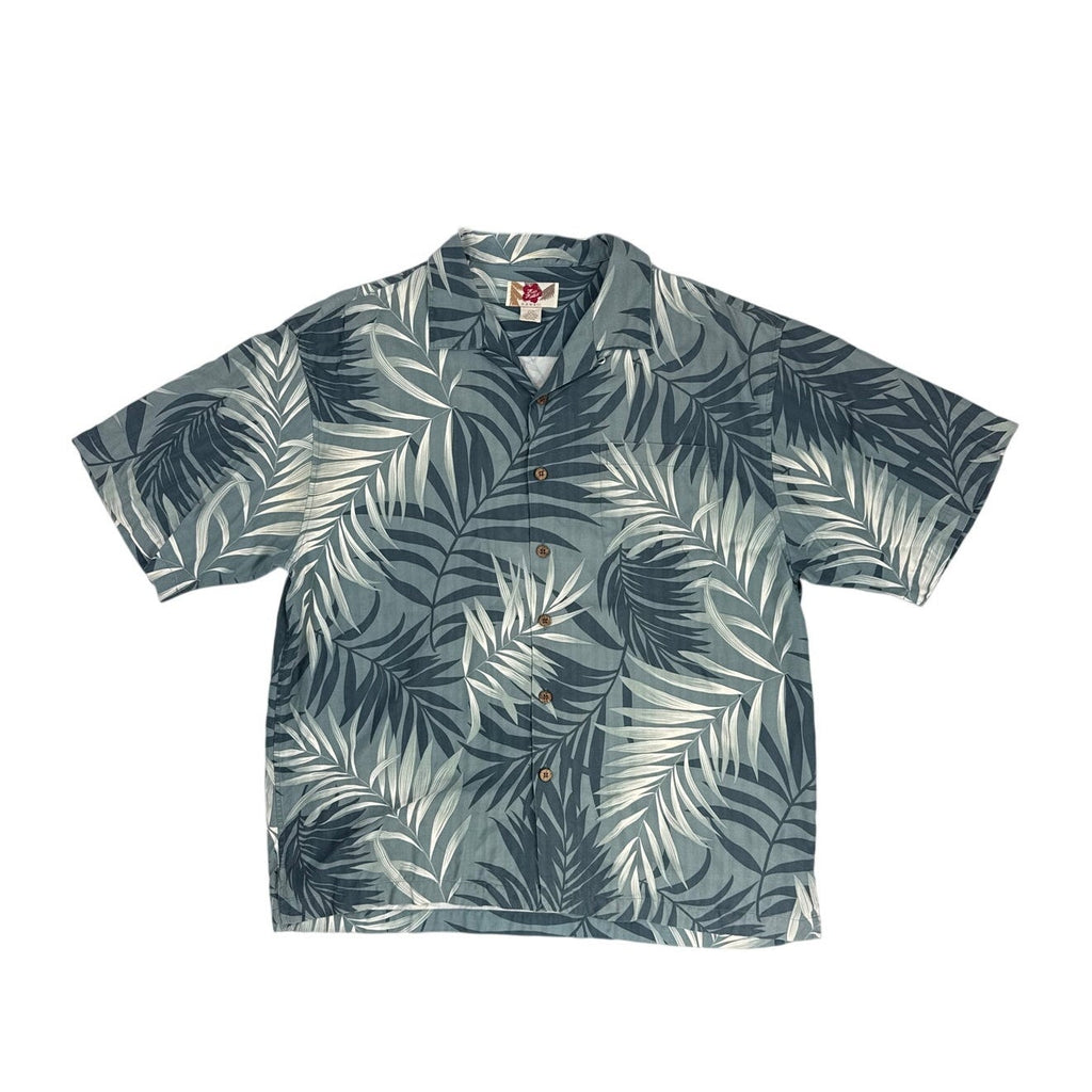 Vintage 90s Hilo Hattie Silk Hawaiian Shirt Green Foliage Men’s Large Chest 46"