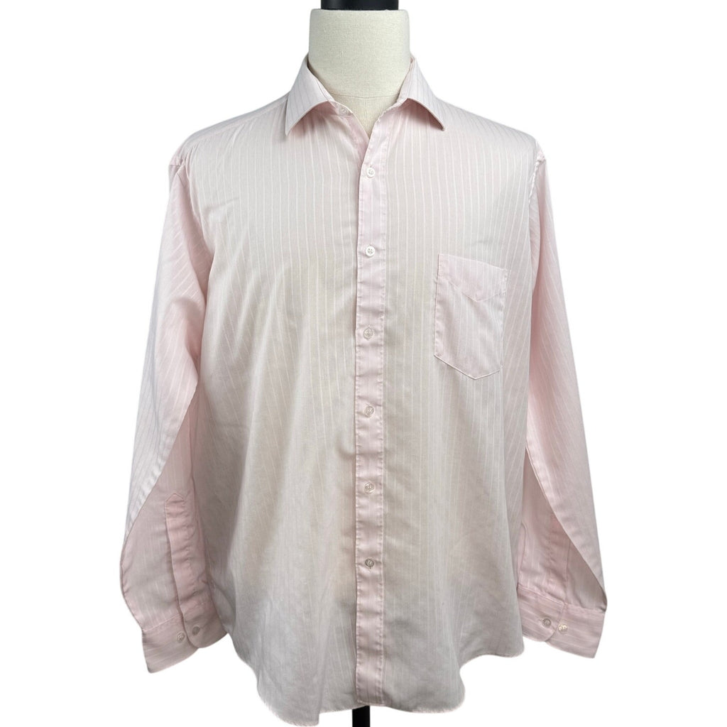 Vintage 80s Ketch Mens XL Pink Striped Long Sleeve Dress Shirt 17 34/35