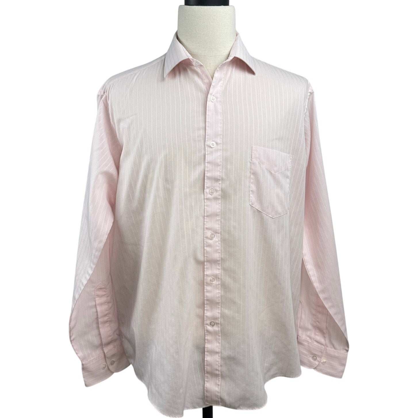Vintage 80s Ketch Mens XL Pink Striped Long Sleeve Dress Shirt 17 34/35