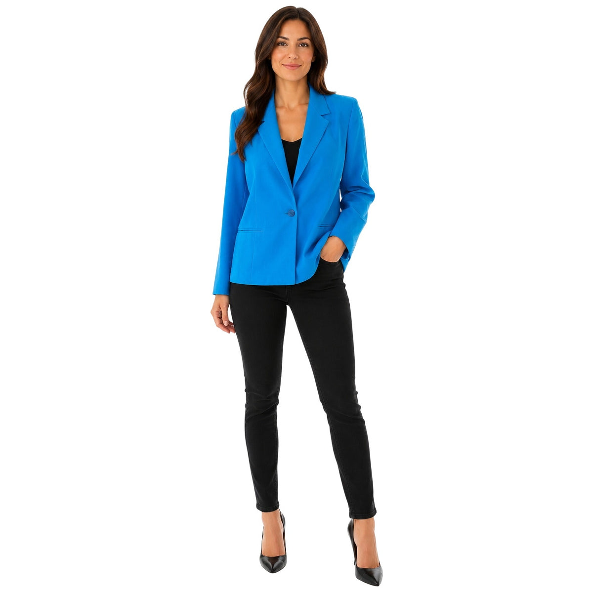Vintage 80s Sasson Petite Women's 12 Blue Blazer Jacket Shoulder Pads
