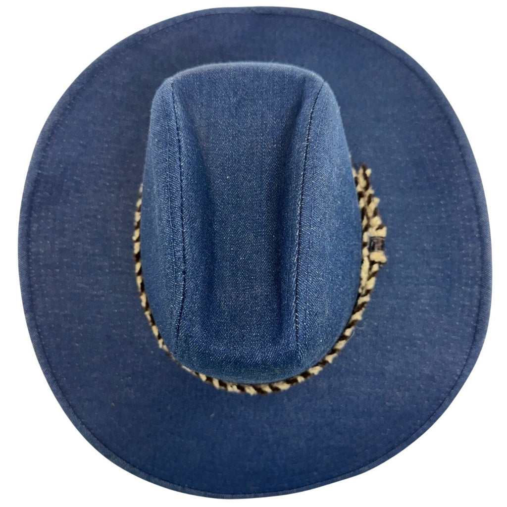 Vintage 1990s Lansing Workman Blue Cotton Western Cowboy Hat Leopard Band Unisex