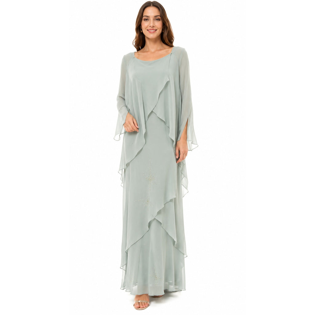 Vintage 90s Women's Large Captivia New York Mint Green Chiffon Layered Dress Set USA
