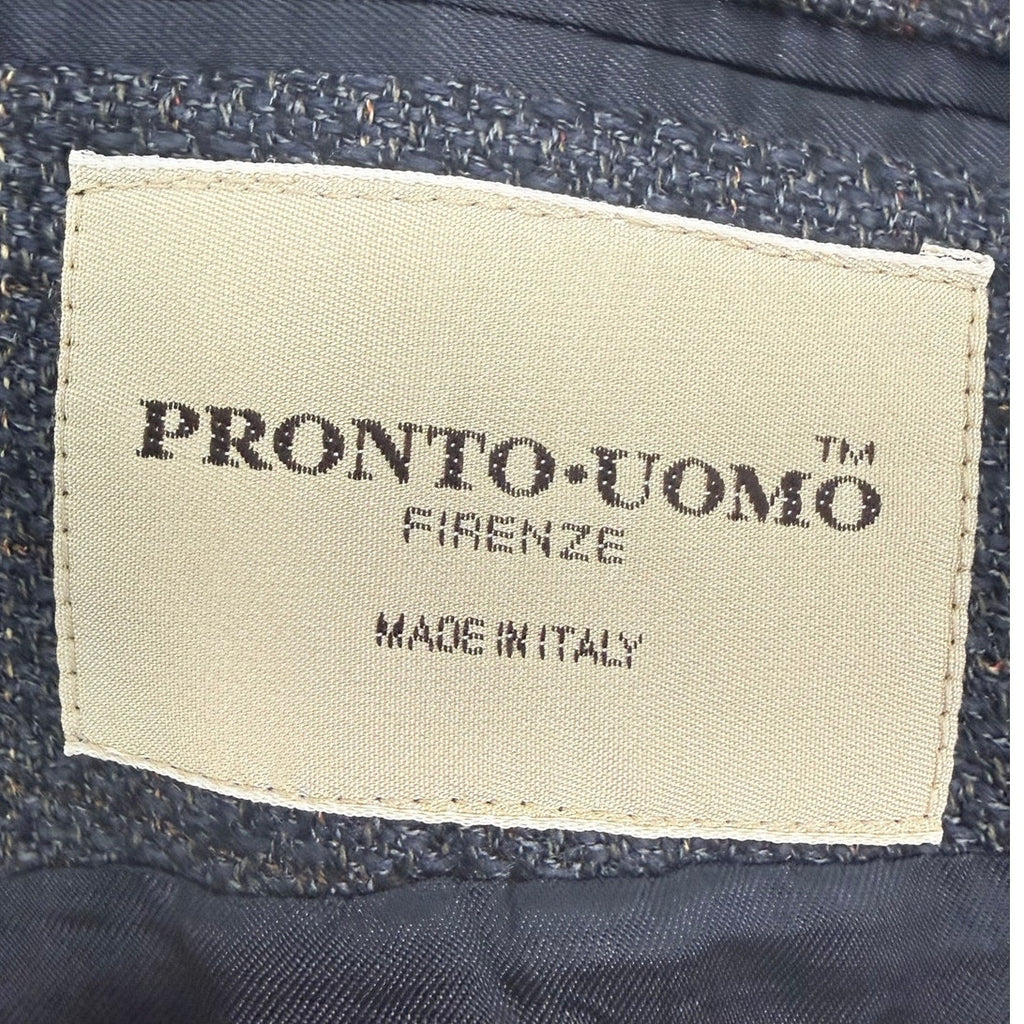 Vintage 90s Pronto Uomo Silk Wool Navy Windowpane Sport Coat 46R Italy