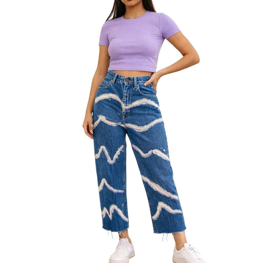 Vintage Y2K Distressed Hem Cropped High Rise Women's 28 Lightning Bleach