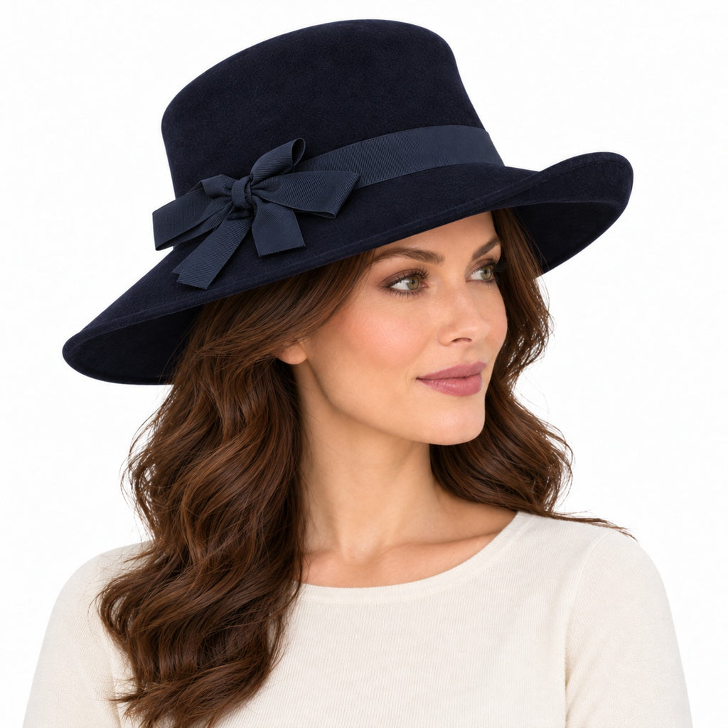 Vintage 80s Atmosphere Collection Navy Blue Felt Wide Brim Hat