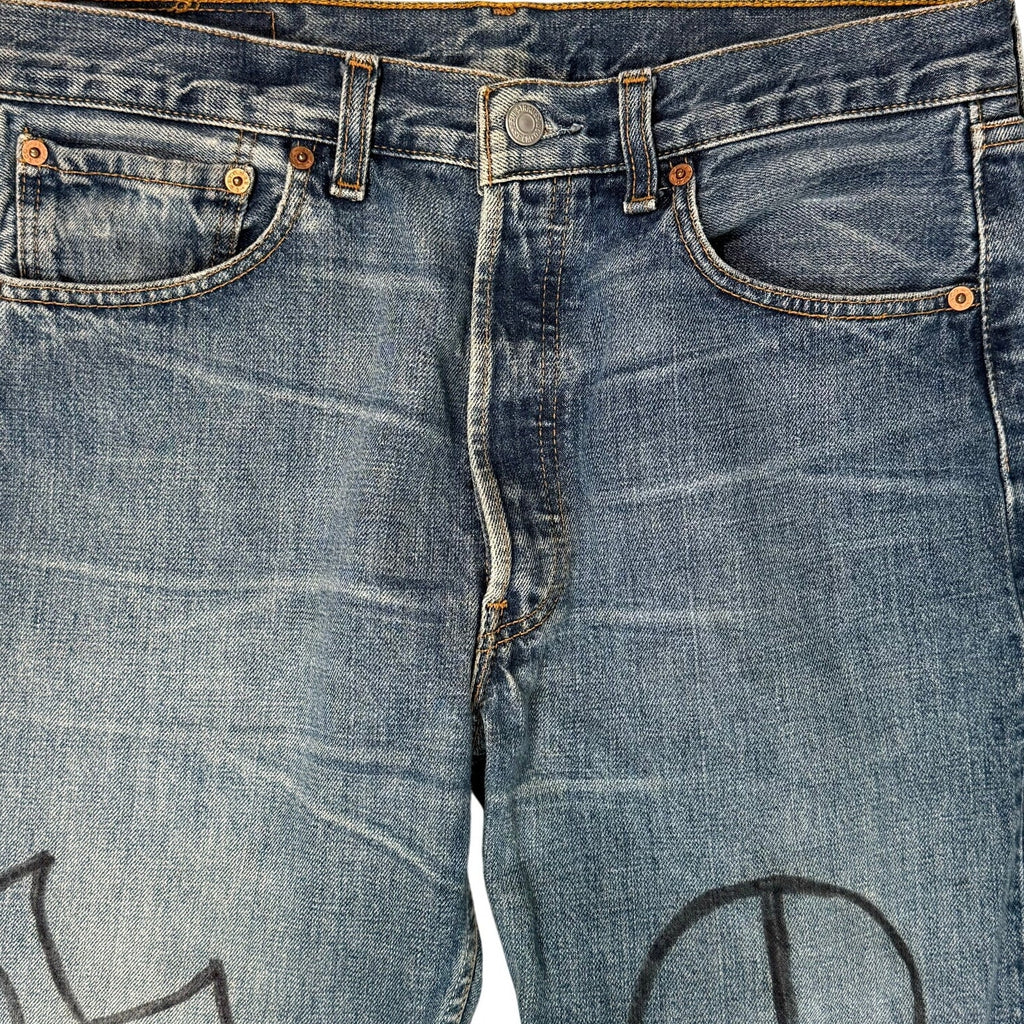 Vintage 90s Levi’s 501 Denim Jeans 32x34 Peace Love Freedom Tie Dye