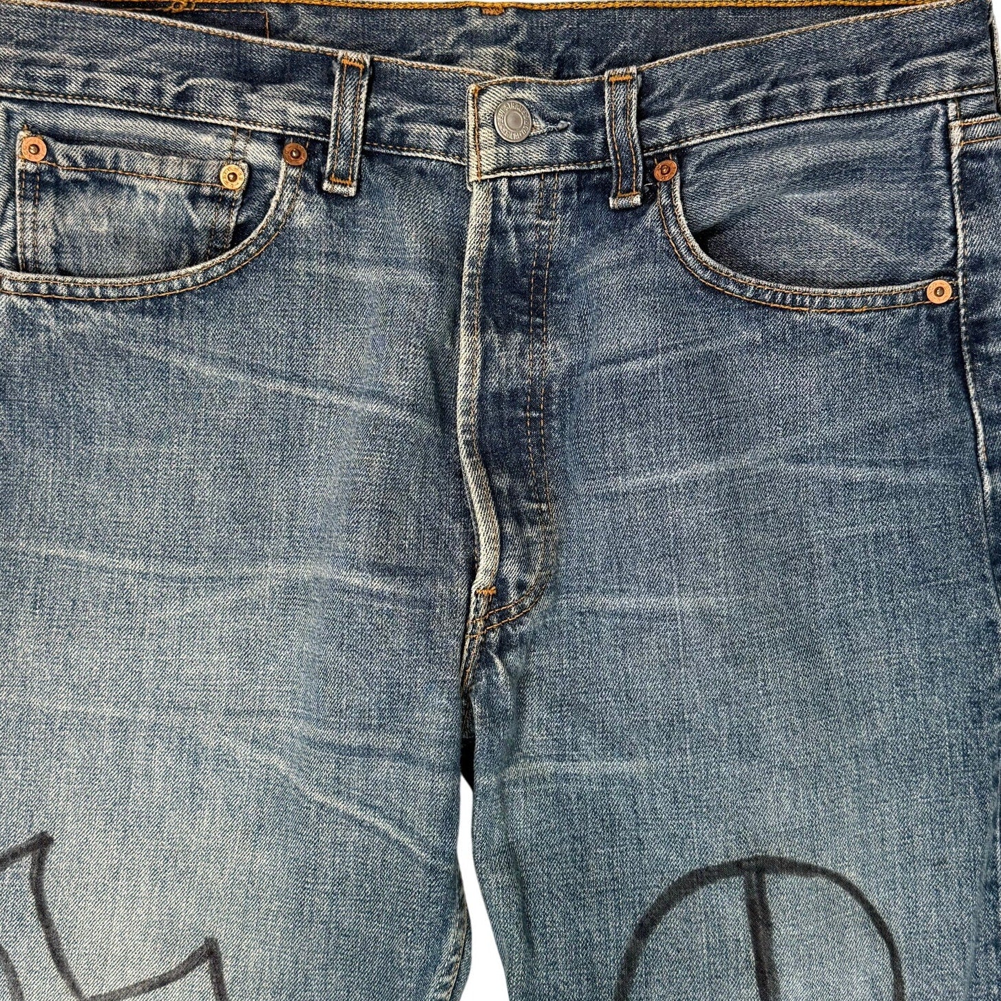 Vintage 90s Levi’s 501 Denim Jeans 32x34 Peace Love Freedom Tie Dye
