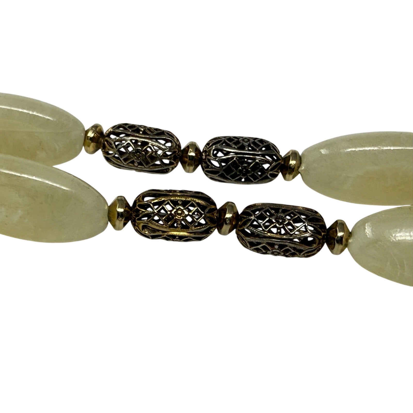 Vintage 60s White Lucite Bead Necklace Gold Filigree Spacers