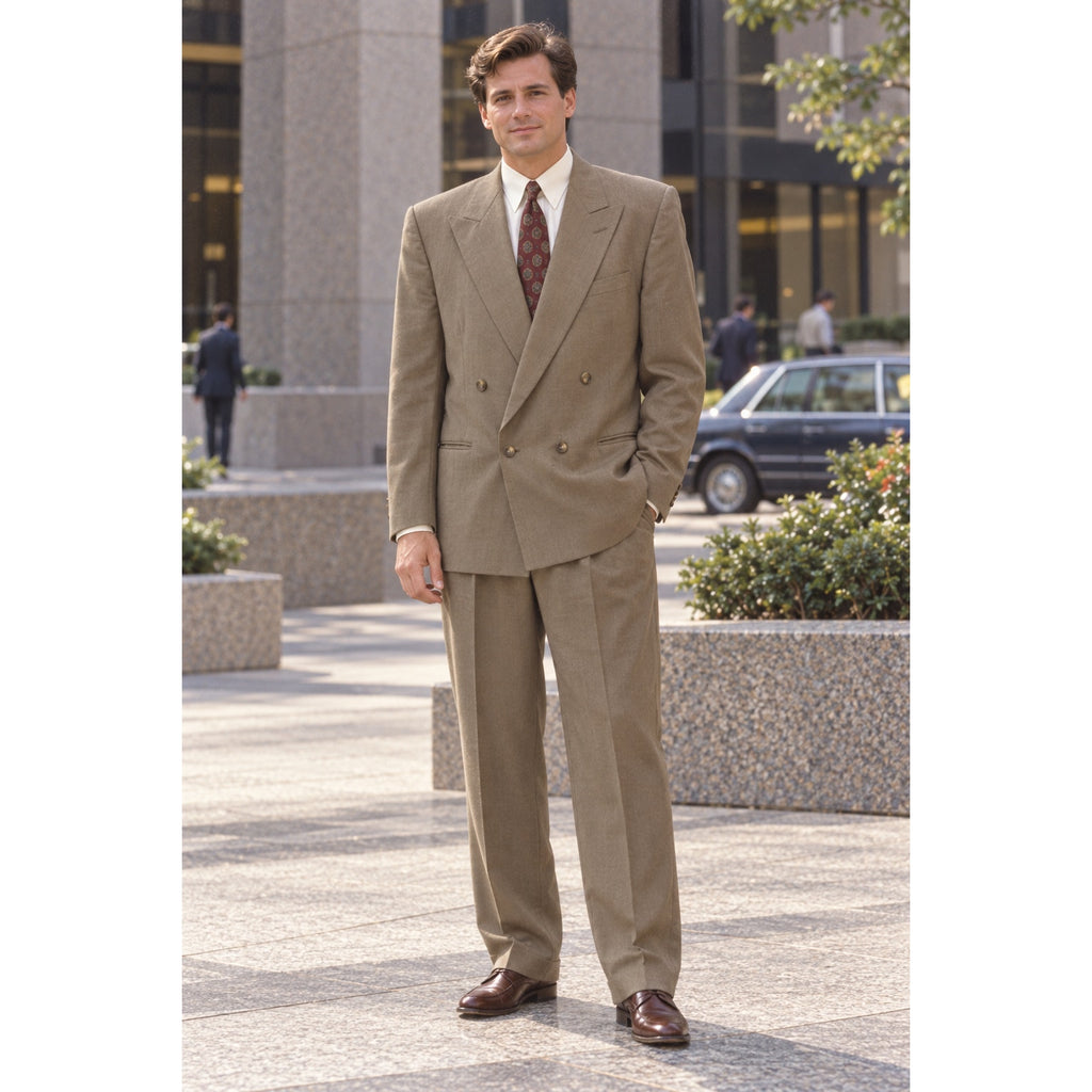 Vintage 90s Stafford Executive Taupe Double Breasted Suit Men's Large USA