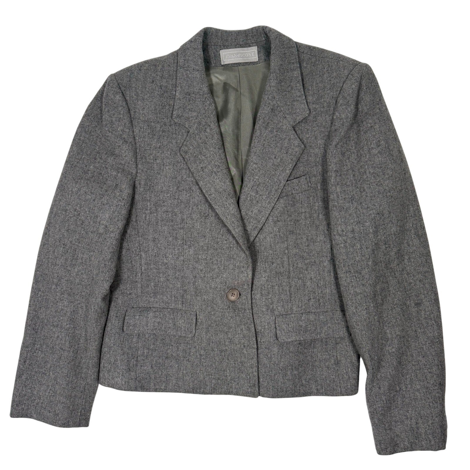 Vintage 80s Evan-Picone Wool Gray Skirt Suit Set USA Made Women's 14