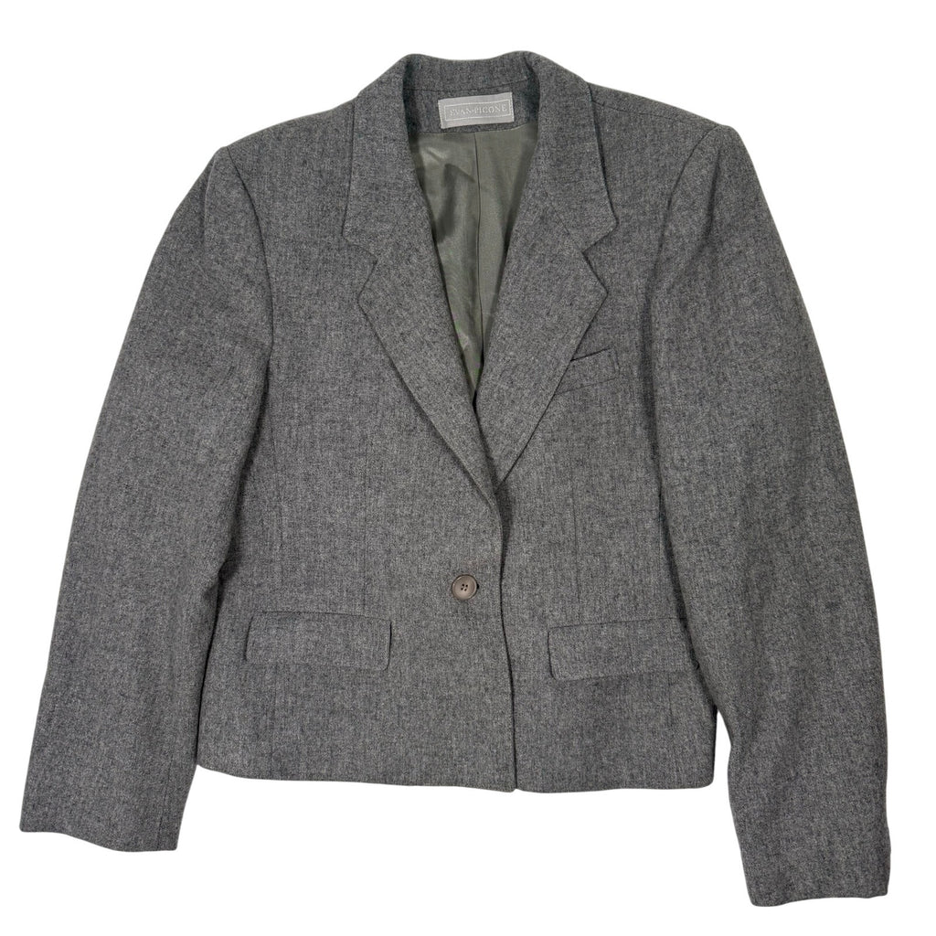 Vintage 80s Evan-Picone Wool Gray Skirt Suit Set USA Made Women's 14
