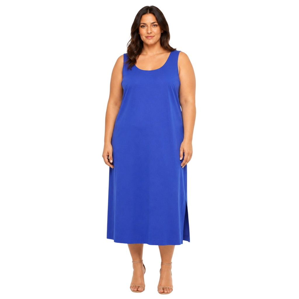 Vintage 1980s Royal Blue Shantung Sleeveless Midi Jumper Dress