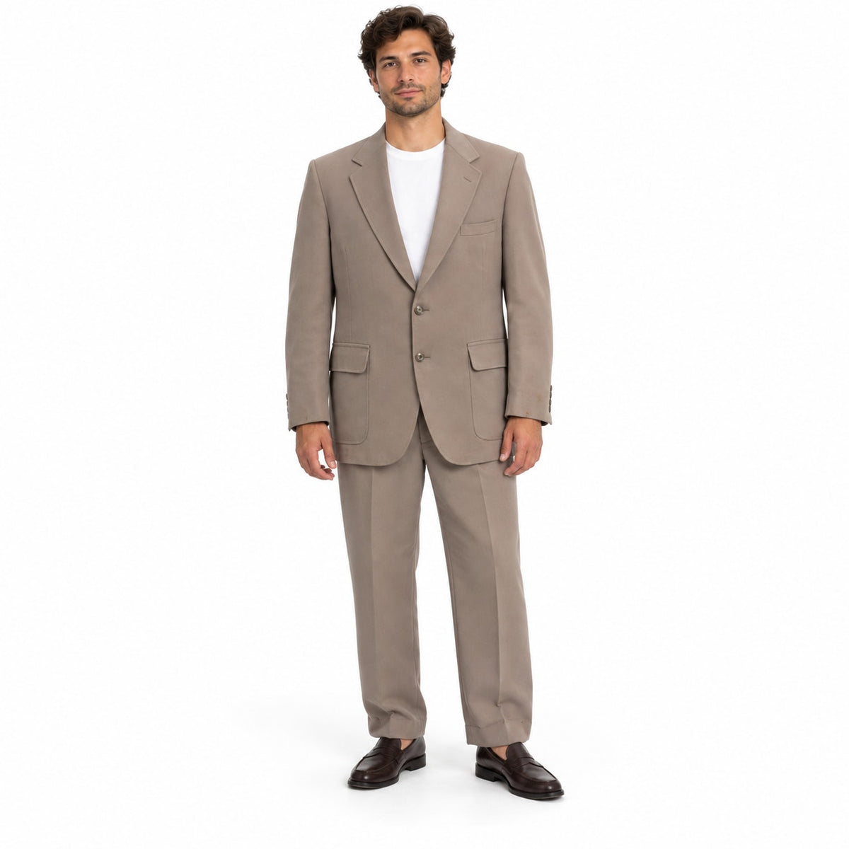 Vintage 80s Quaa JCPenney Rose Taupe Polyester Suit Mens Large