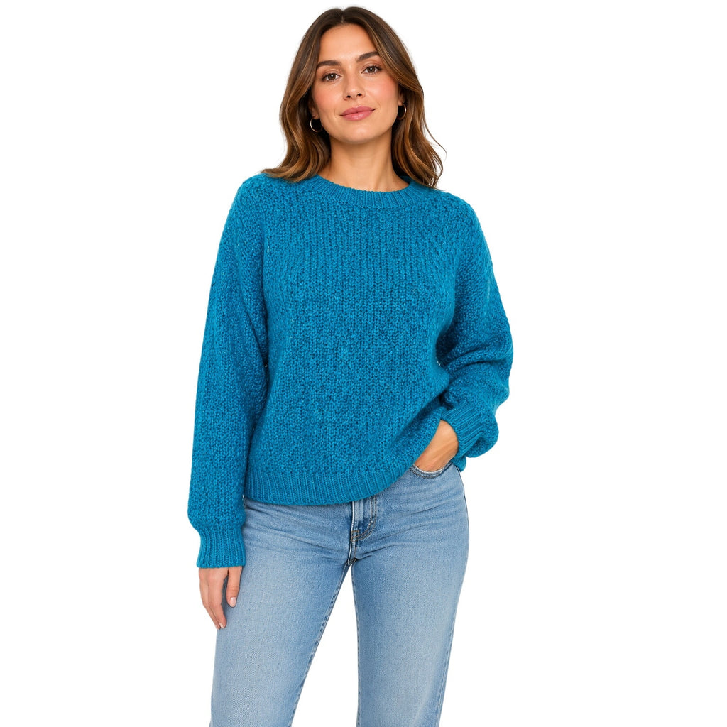 Vintage 90s Turquoise Acrylic Knit Sweater Women's Medium Boxy Ribbed Pullover
