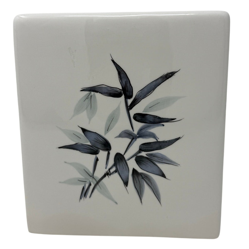 Vintage 70s Ceramic Tissue Box Cover Bamboo Floral White Square